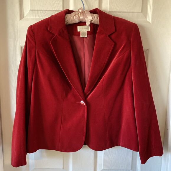 Studio Works Womens Petite Medium  Red Blazer Jacket Vintage One Button Career - Picture 1 of 15